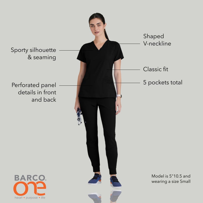 BARCO One Pulse Classic Fit Scrub Top for Women â€“ Black, 5-Pocket V-Neck Scrub Shirt w/ 360 Spandex Stretch, Moisture Wicking, Anti-Static and Quick-Shed â€“ 2XL, Regular Fit - Image 4